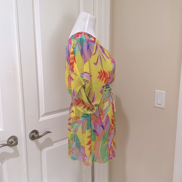 BECCA Costa Printed Bella Belted Floral Vibrant Chiffon Beach Cover Up Size XS - Picture 3 of 8